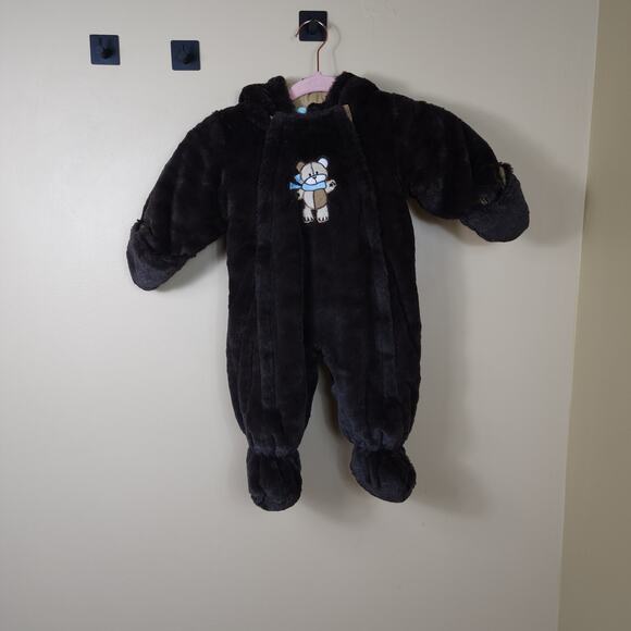 La Petite Rothschild Winter Footed Brown Bear Snowsuit Size 6-9 Months - Picture 1 of 10